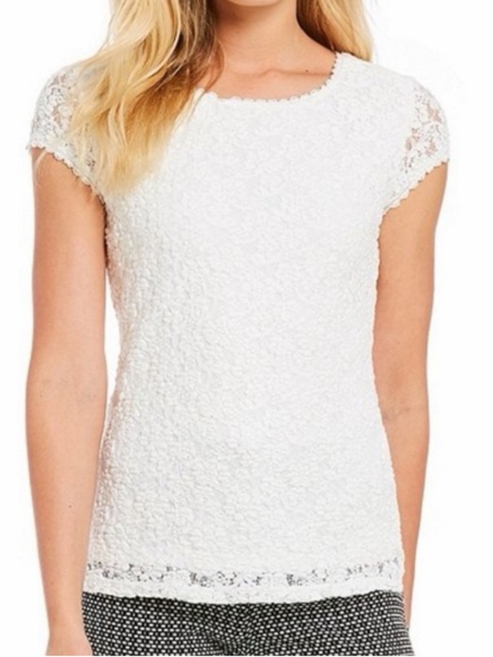 Karl Lagerfeld Paris Karl Lace Cap-Sleeve Top Ivory Size Small